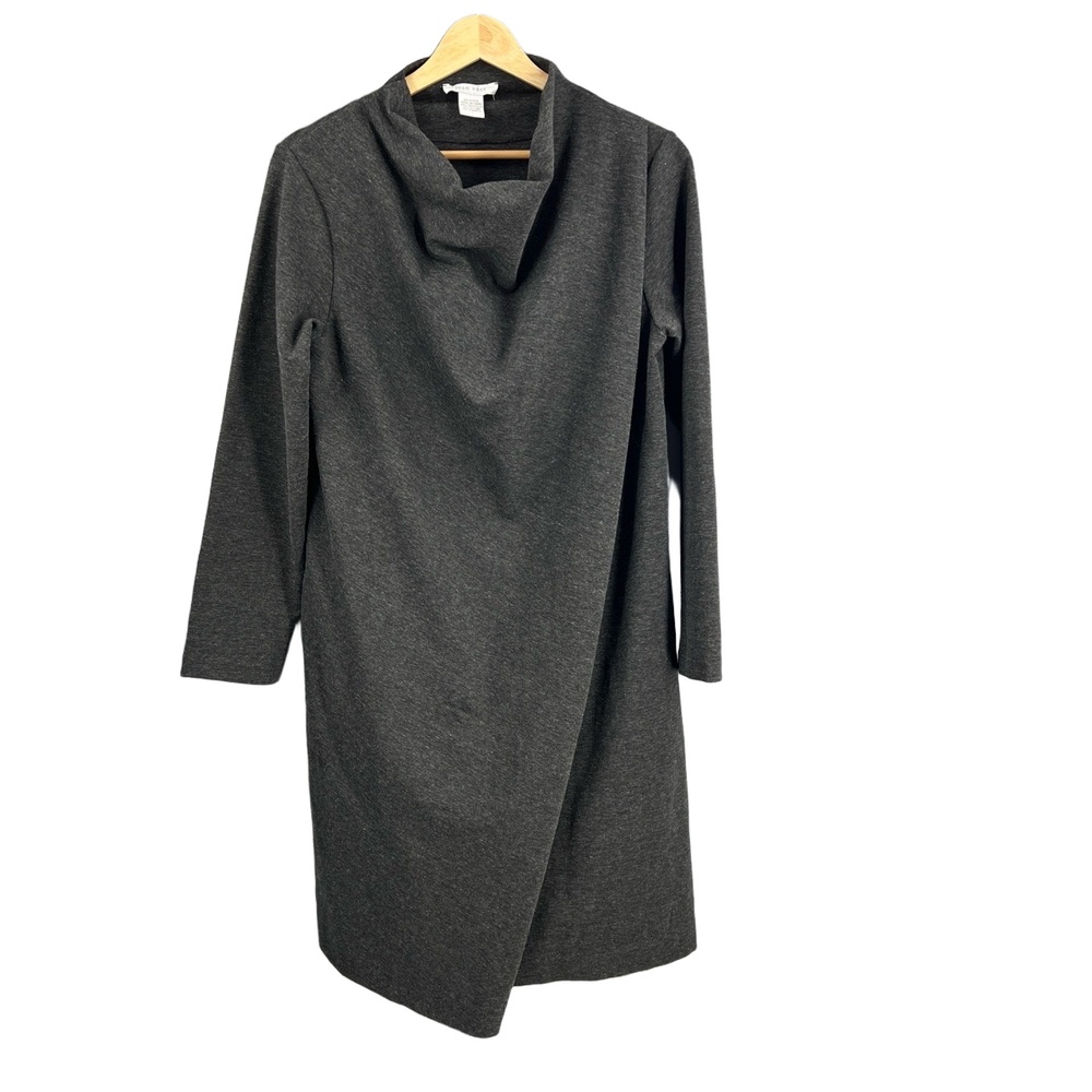 Joan Vass Charcoal Gray Long Sleeve Draped Neck Tunic Dress Size 1 / 6-8